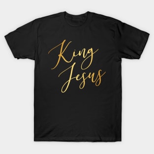 King Jesus in Gold Script Text T-Shirt